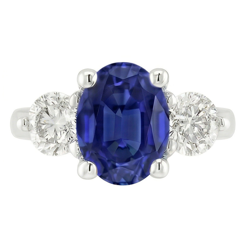 Anello dell'anniversario con tre pietre di zaffiro blu intenso da 3,50 carati