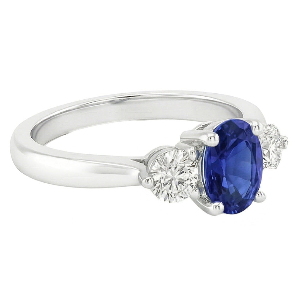 Anello dell'anniversario con tre pietre di zaffiro blu intenso da 3,50 carati