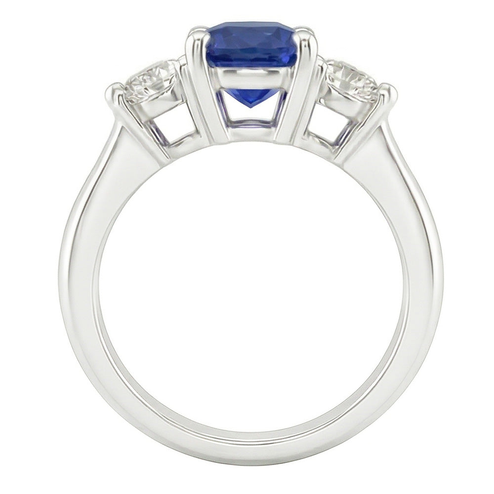 Anello dell'anniversario con tre pietre di zaffiro blu intenso da 3,50 carati