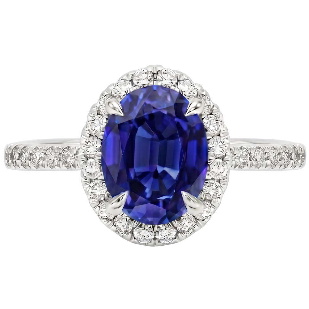 Anello di Diamanti Naturali Autentici ( non creati in laboratorio ) Zaffiro Halo
