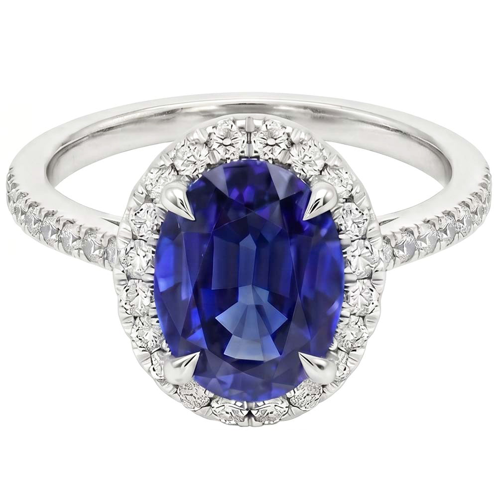Anello di Diamanti Naturali Autentici ( non creati in laboratorio ) Zaffiro Halo