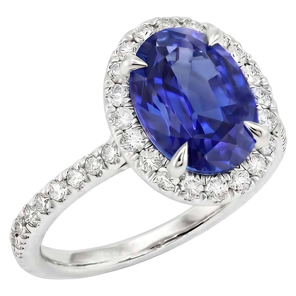 Anello di Diamanti Naturali Autentici ( non creati in laboratorio ) Zaffiro Halo