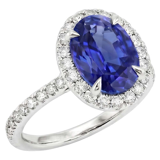 Anello di Diamanti Naturali Autentici ( non creati in laboratorio ) Zaffiro Halo