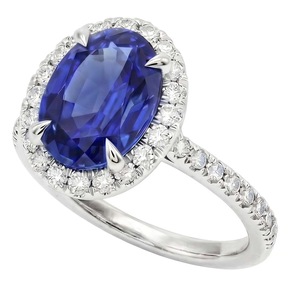 Anello di Diamanti Naturali Autentici ( non creati in laboratorio ) Zaffiro Halo