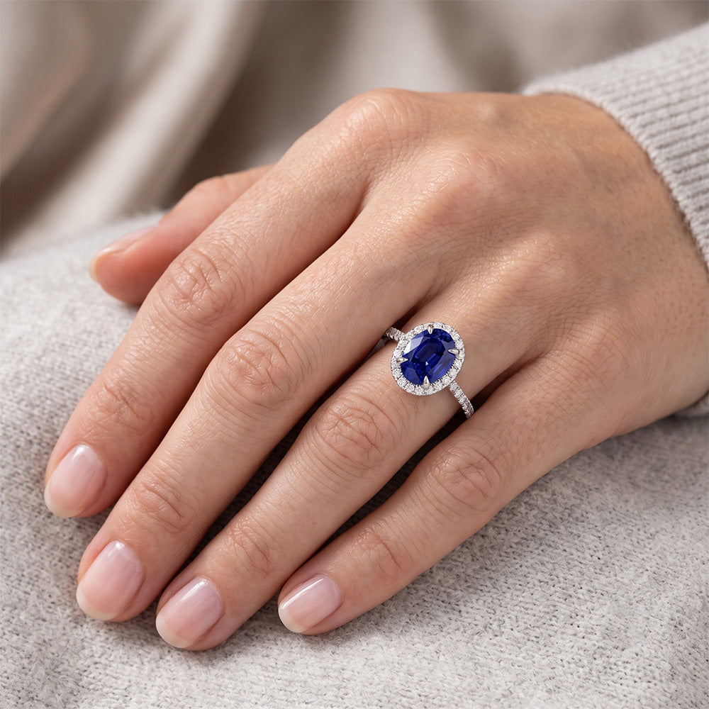 Anello di Diamanti Naturali Autentici ( non creati in laboratorio ) Zaffiro Halo