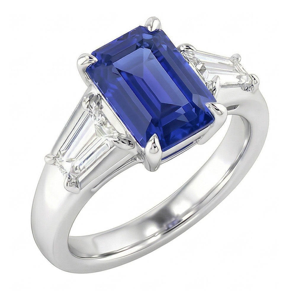 Anello di Fidanzamento Con Smeraldo Blu Zaffiro Oro 14K
