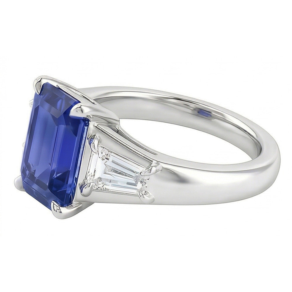 Anello di Fidanzamento Con Smeraldo Blu Zaffiro Oro 14K