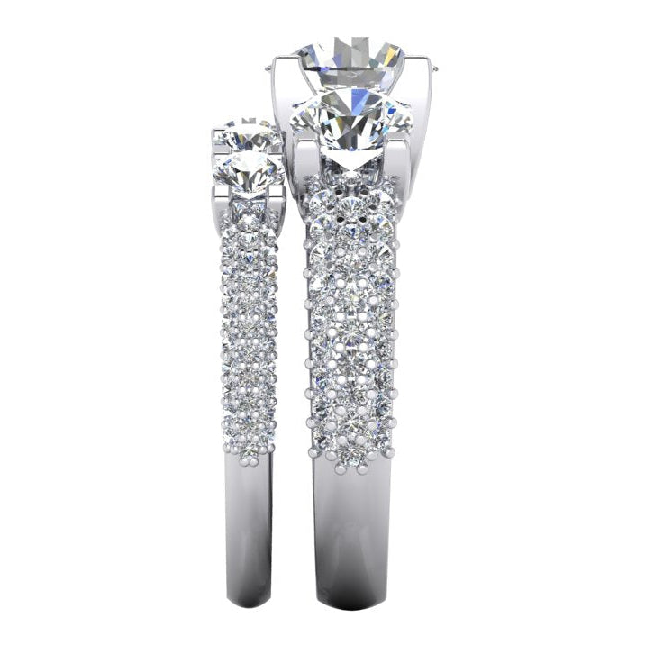 Anello di Fidanzamento Pavé Diamanti Oro Bianco 4.11 Carati 14K