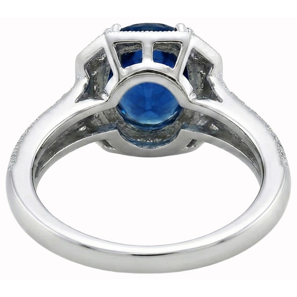 Anello di Fidanzamento con Zaffiro di Ceylon 5 carati con Diamanti Naturali Autentici ( non creati in laboratorio ) in Oro Bianco 14K