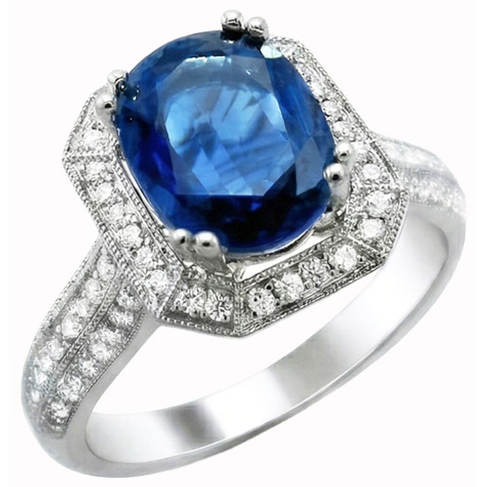 Anello di Fidanzamento con Zaffiro di Ceylon 5 carati con Diamanti Naturali Autentici ( non creati in laboratorio ) in Oro Bianco 14K