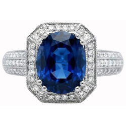 Anello di Fidanzamento con Zaffiro di Ceylon 5 carati con Diamanti Naturali Autentici ( non creati in laboratorio ) in Oro Bianco 14K