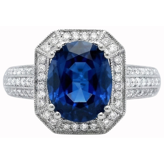 Anello di Fidanzamento con Zaffiro di Ceylon 5 carati con Diamanti Naturali Autentici ( non creati in laboratorio ) in Oro Bianco 14K