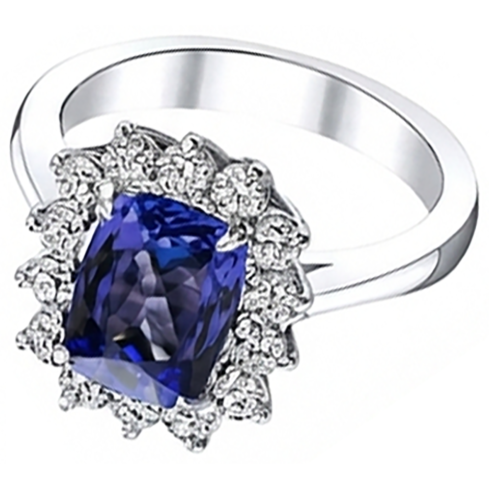 vero round tanzanite 4.30carati anello dettaglio ravvicinato