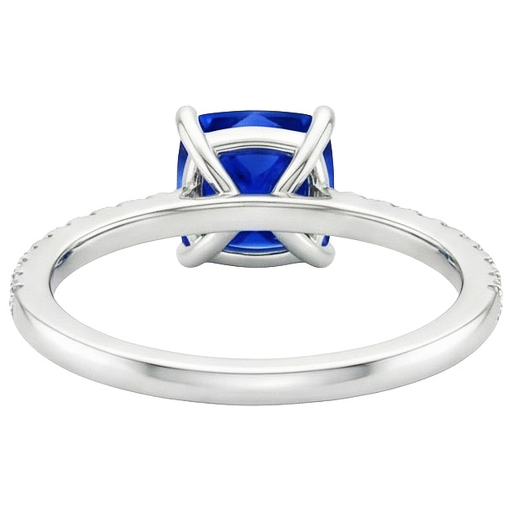 Anello di diamanti con zaffiro blu cuscino con pavé di accenti 2.75 carati