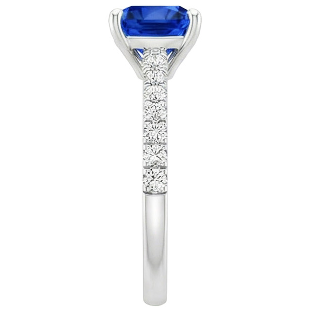 Anello di diamanti con zaffiro blu cuscino con pavé di accenti 2.75 carati