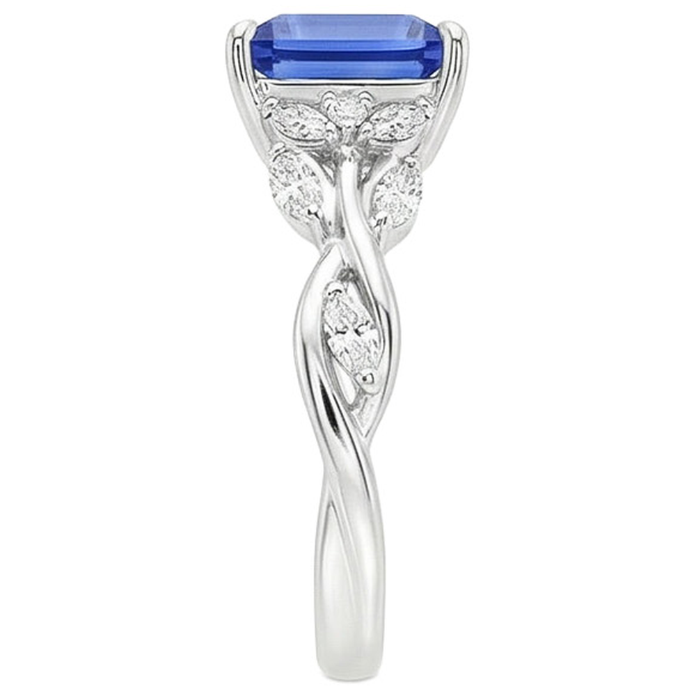 Anello di diamanti con zaffiro blu taglio principessa 6.75 carati Fancy Jewelry