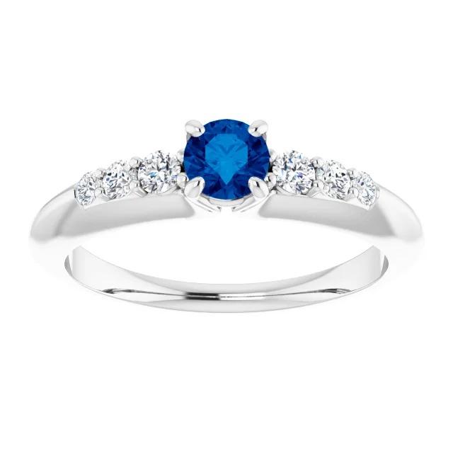 Anello di diamanti tondi a quattro punte da 1,50 carati con zaffiro blu e oro bianco 14 carati - harrychadent.it