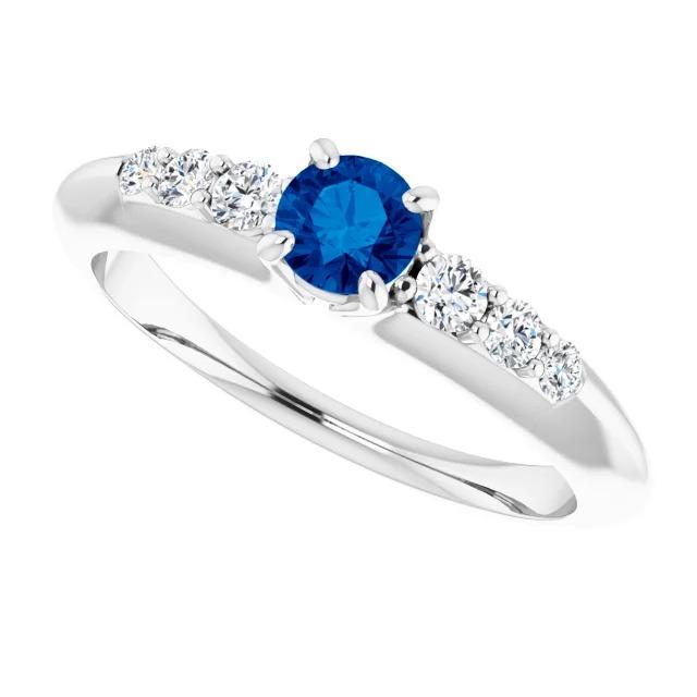 Anello di diamanti tondi a quattro punte da 1,50 carati con zaffiro blu e oro bianco 14 carati - harrychadent.it