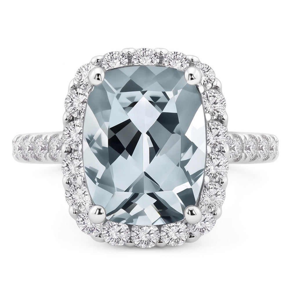 Anello di fidanzamento 11.25 ct con acquamarina e diamanti in oro bianco 14K