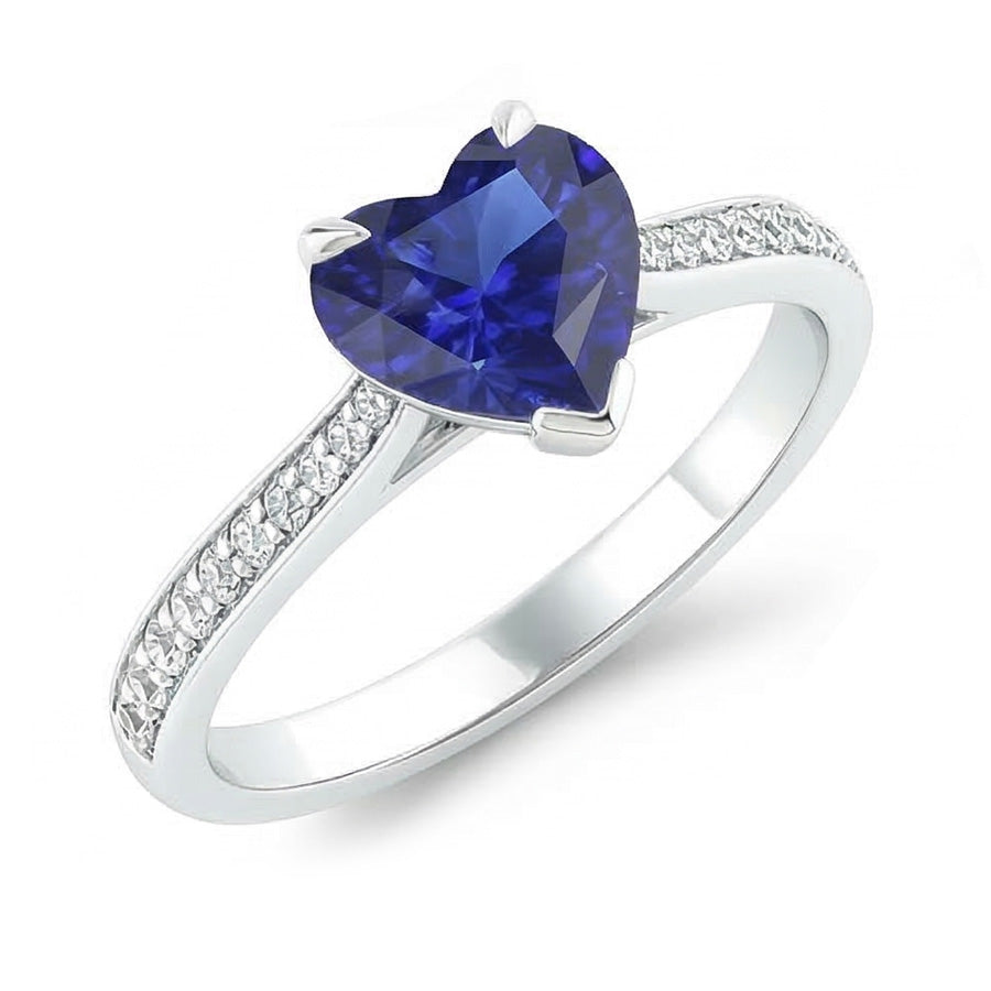 Anello di fidanzamento 3 carati zaffiro dello Sri Lanka e diamante a gambo affusolato in oro