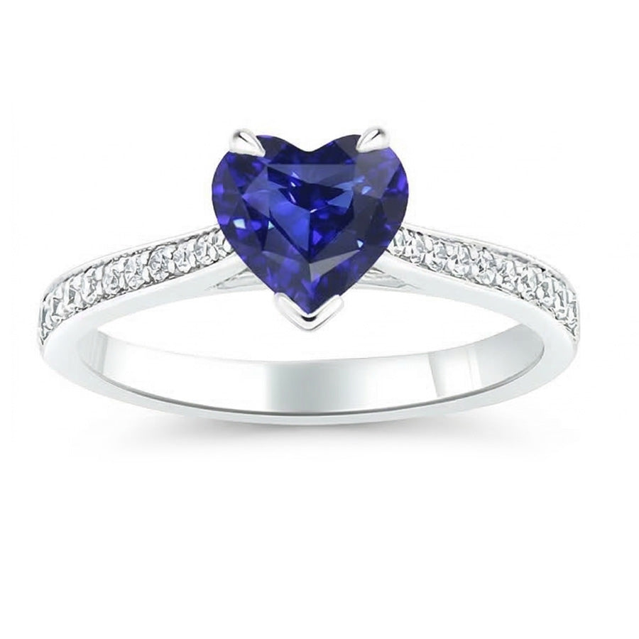 Anello di fidanzamento 3 carati zaffiro dello Sri Lanka e diamante a gambo affusolato in oro
