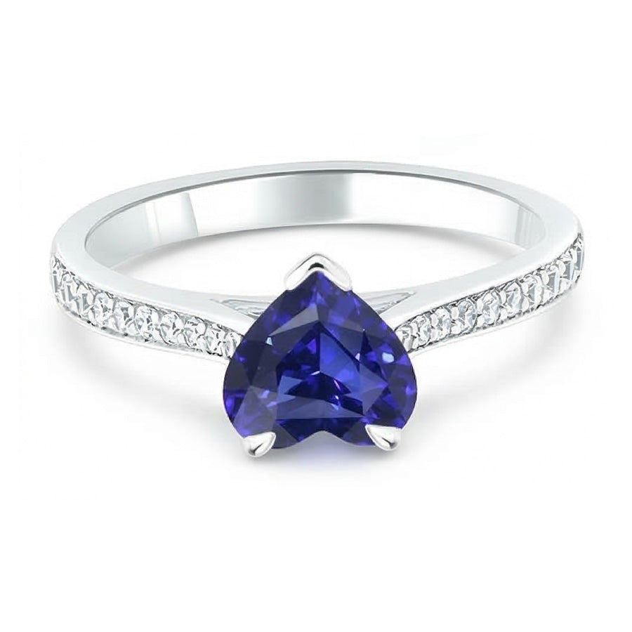 Anello di fidanzamento 3 carati zaffiro dello Sri Lanka e diamante a gambo affusolato in oro