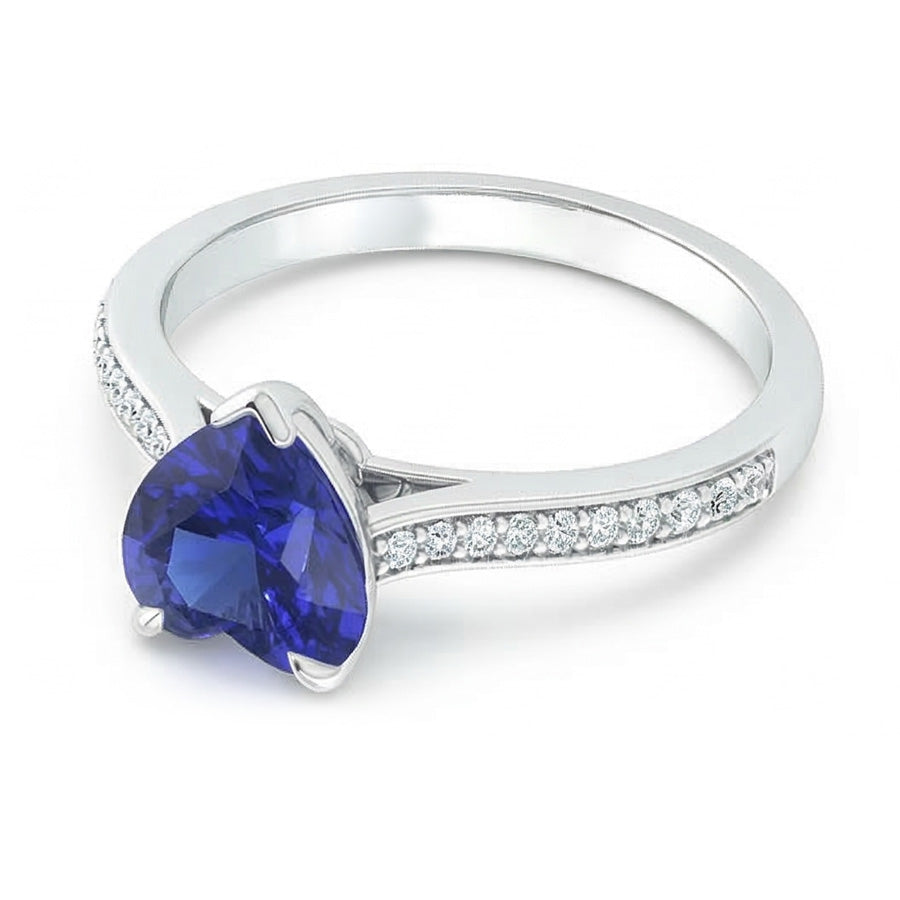 Anello di fidanzamento 3 carati zaffiro dello Sri Lanka e diamante a gambo affusolato in oro