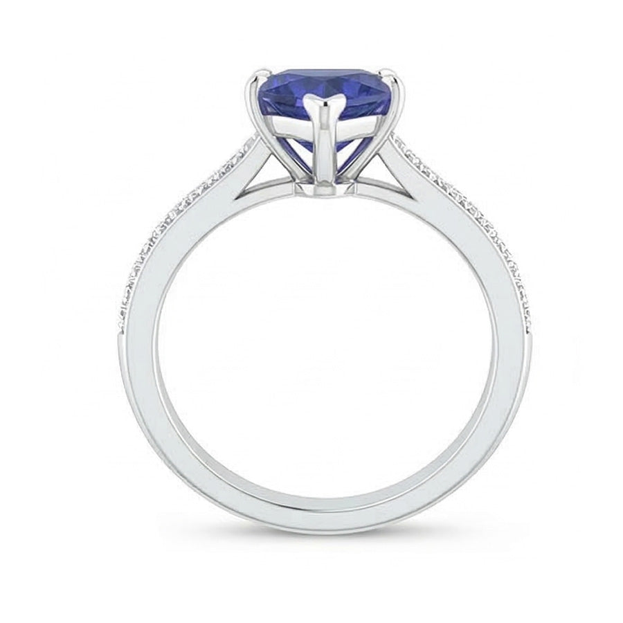 Anello di fidanzamento 3 carati zaffiro dello Sri Lanka e diamante a gambo affusolato in oro