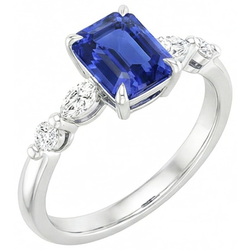 Anello di fidanzamento 5 pietre Zaffiro Ceylon radiante e diamante 4 carati