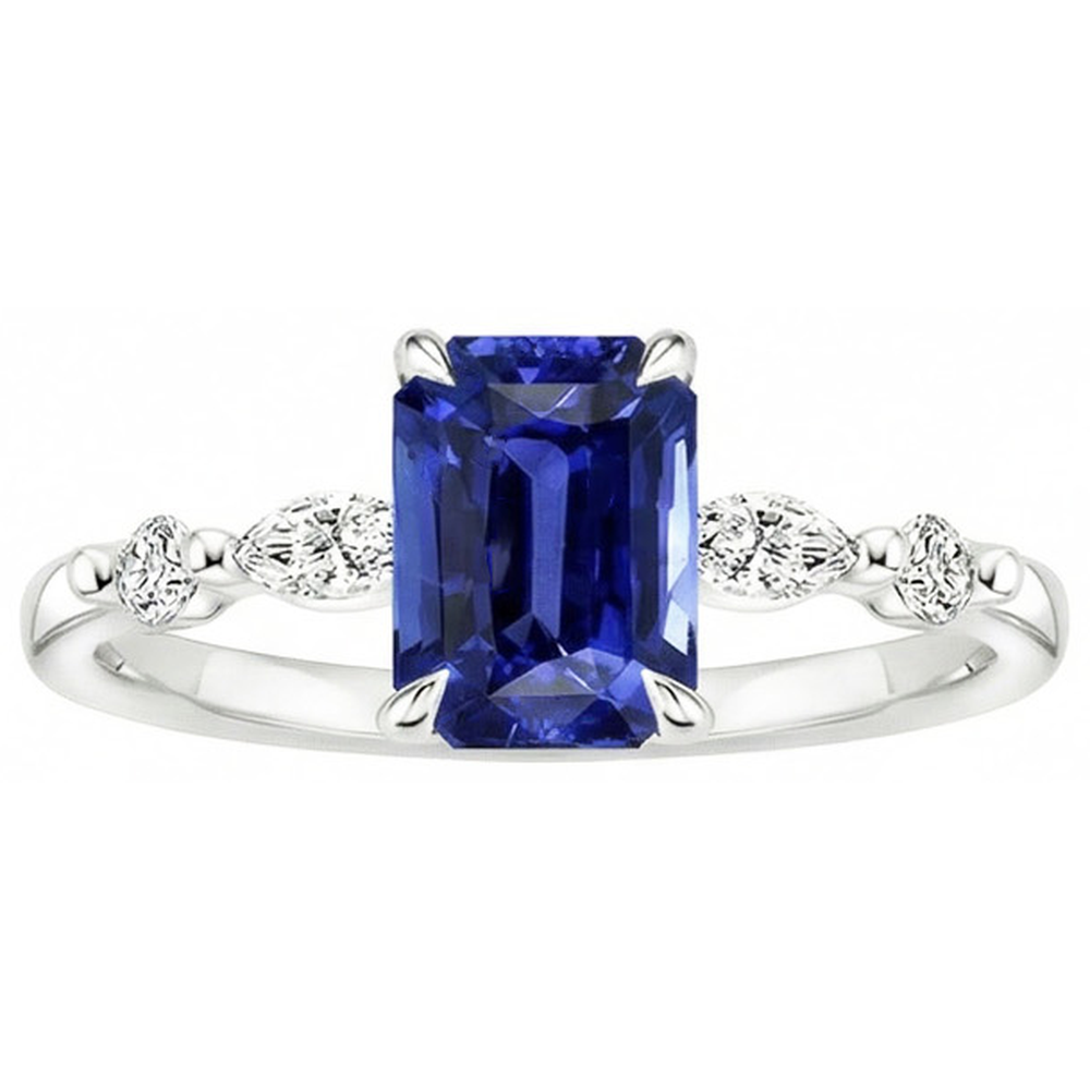 Anello di fidanzamento 5 pietre Zaffiro Ceylon radiante e diamante 4 carati