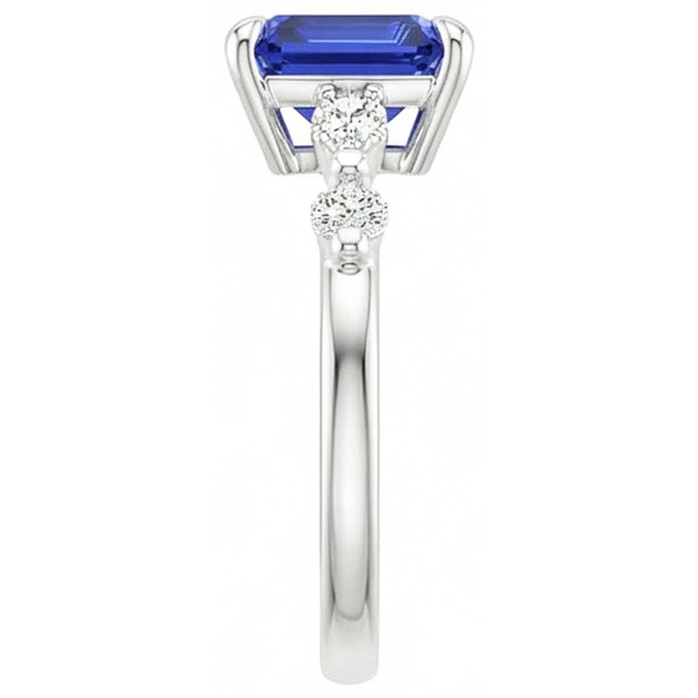 Anello di fidanzamento 5 pietre Zaffiro Ceylon radiante e diamante 4 carati
