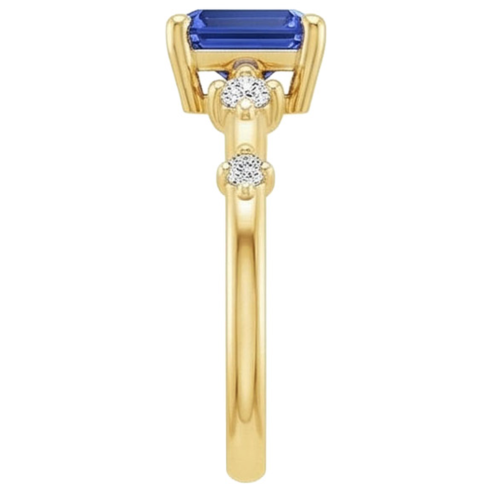 Anello di fidanzamento 5 pietre zaffiro blu smeraldo e diamante 3.50 carati