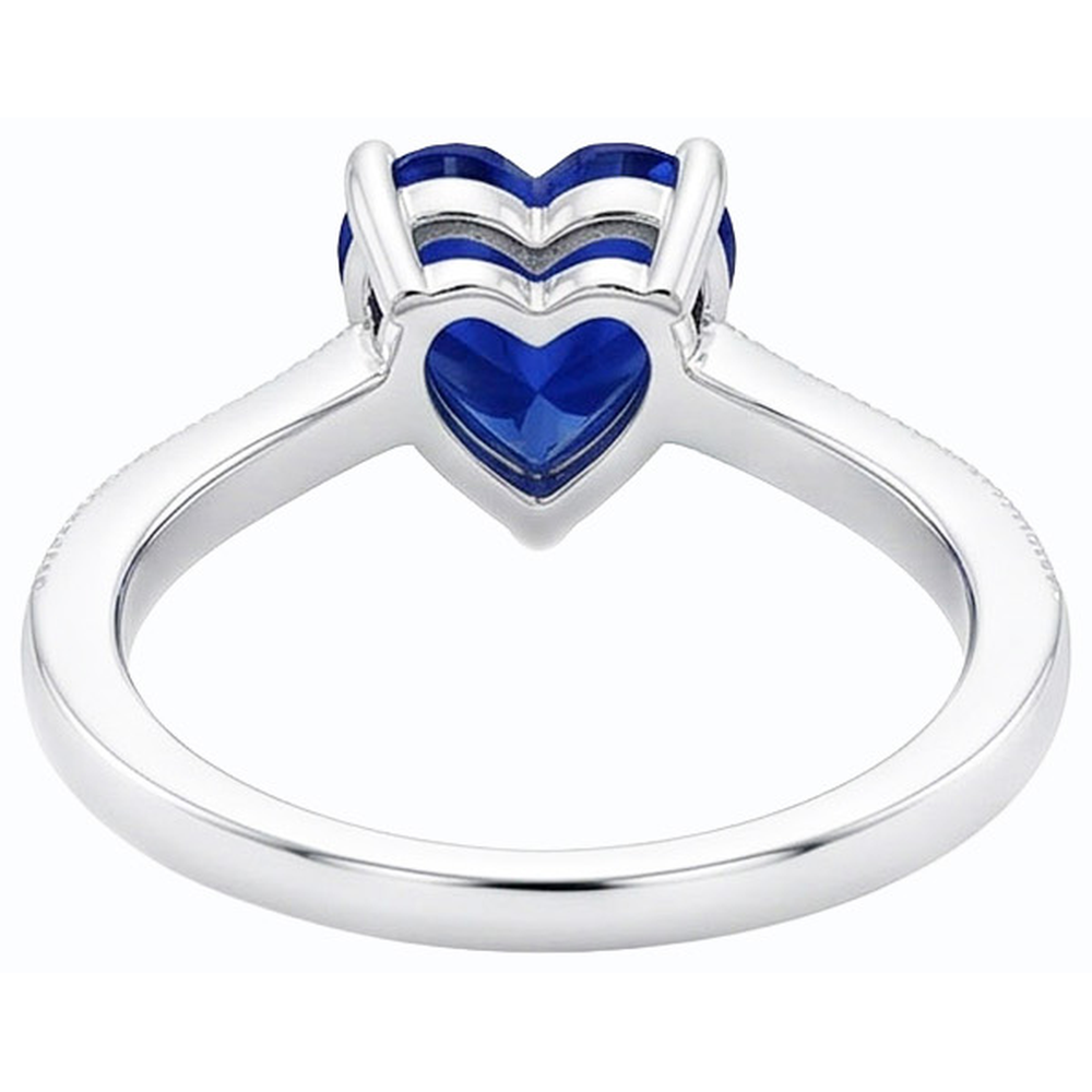 Anello di fidanzamento Cuore 2 carati Diamante Naturale Autentico ( non creato in laboratorio ) Ceylon zaffiro con stelo Milgrain in oro bianco 14K