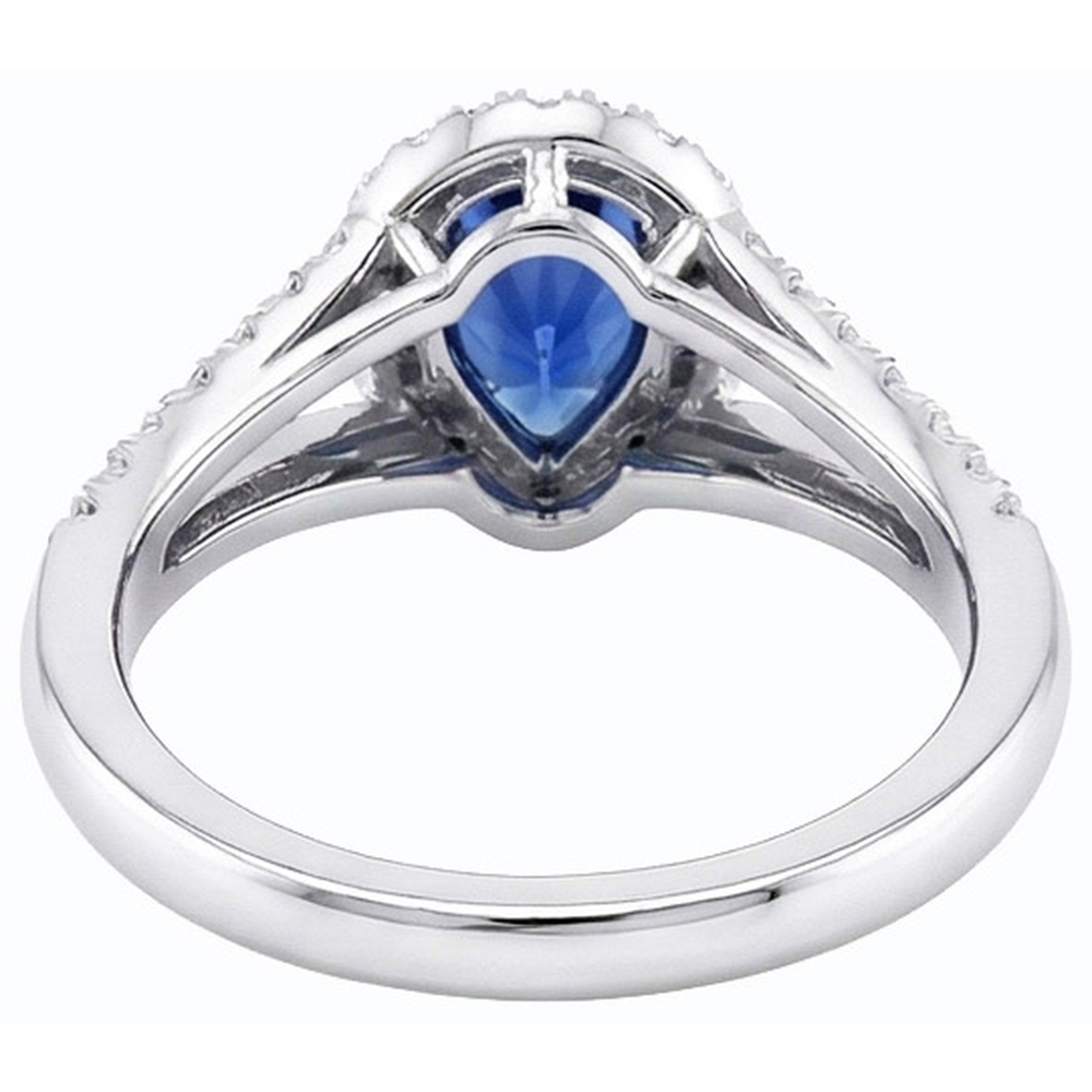 Anello di fidanzamento Halo 3.50 carati Blue Sapphire Diamanti Naturali Autentici ( non creati in laboratorio ) con gambo diviso in oro bianco 14K