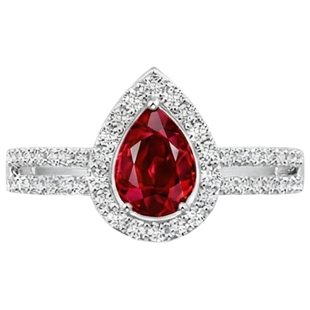Anello di fidanzamento Halo Rubino e diamanti 4 carati Oro 14K