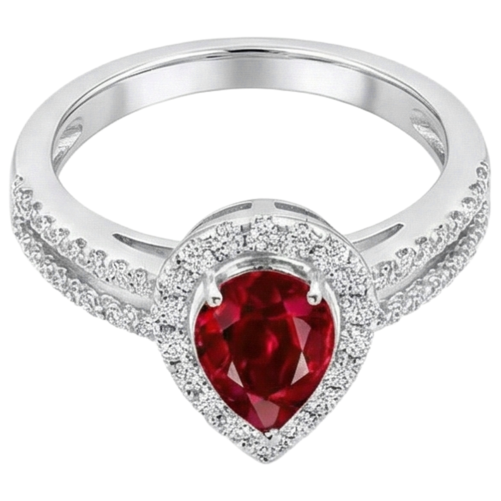 Anello di fidanzamento Halo Rubino e diamanti 4 carati Oro 14K