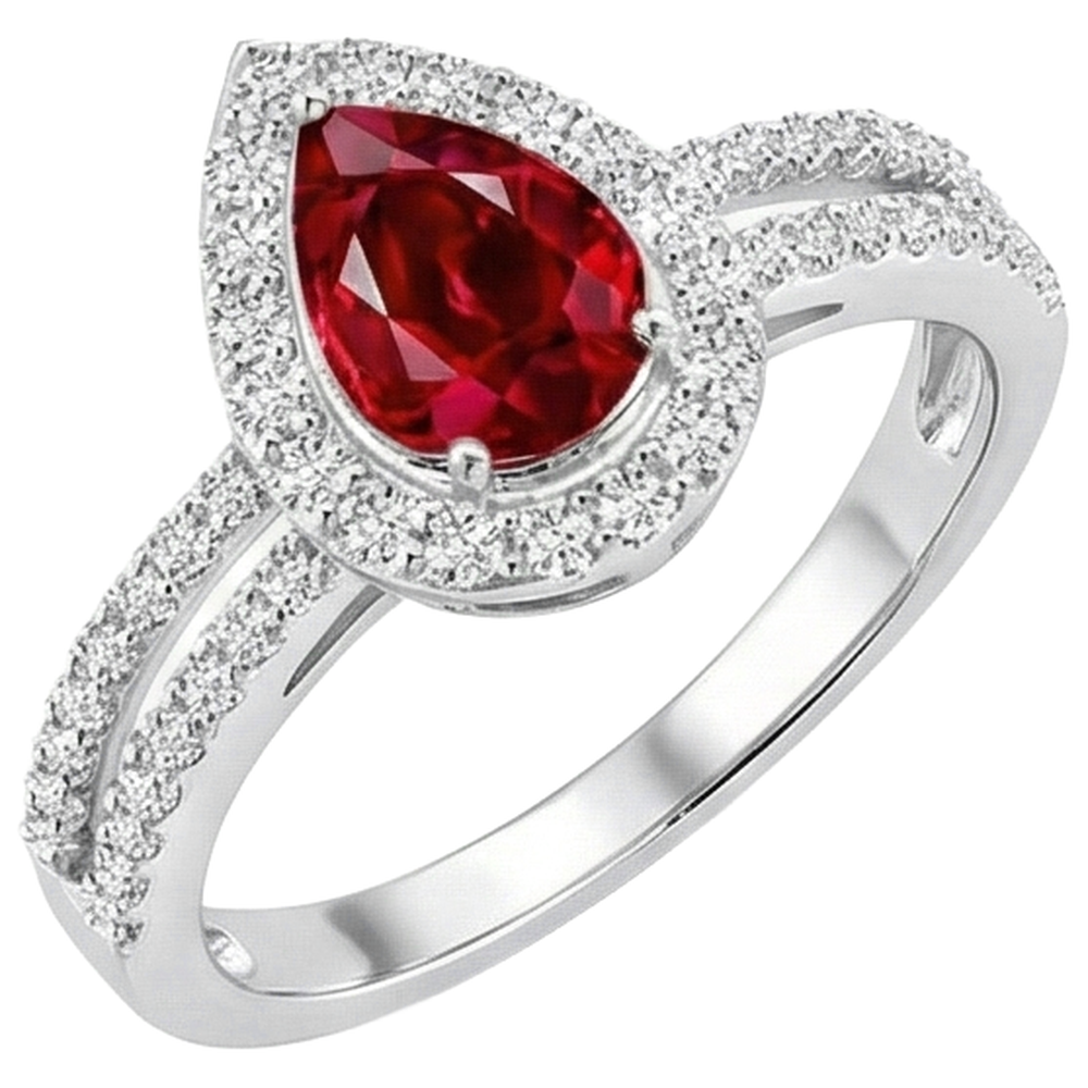 Anello di fidanzamento Halo Rubino e diamanti 4 carati Oro 14K