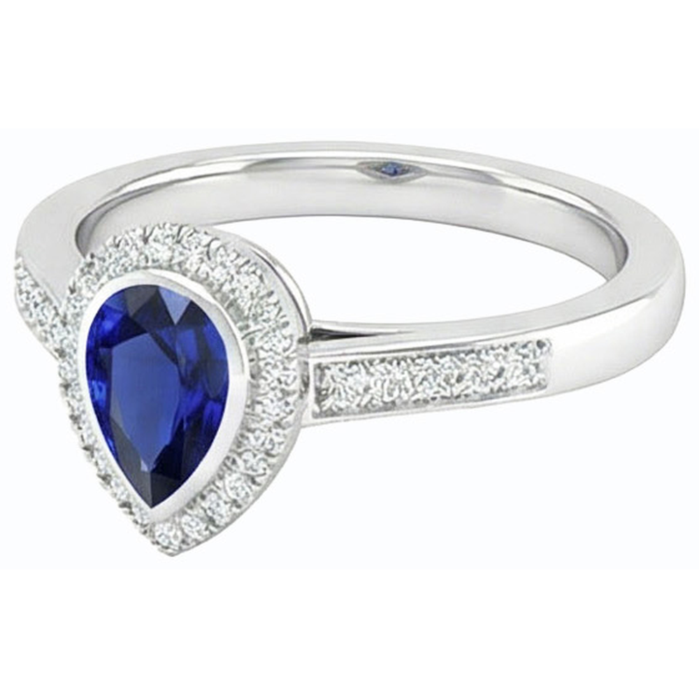 vero pear zaffiro 2.50carati anello vista di profilo