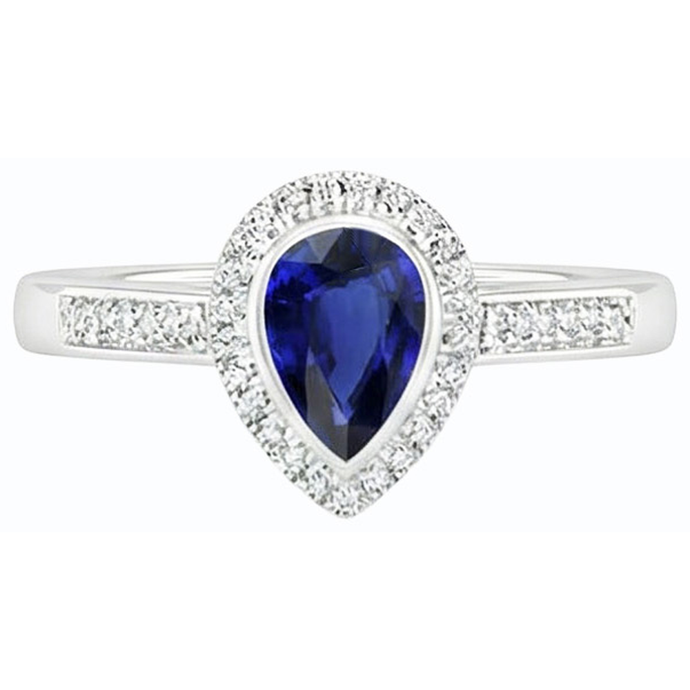 vero pear zaffiro 2.50carati anello su bianco