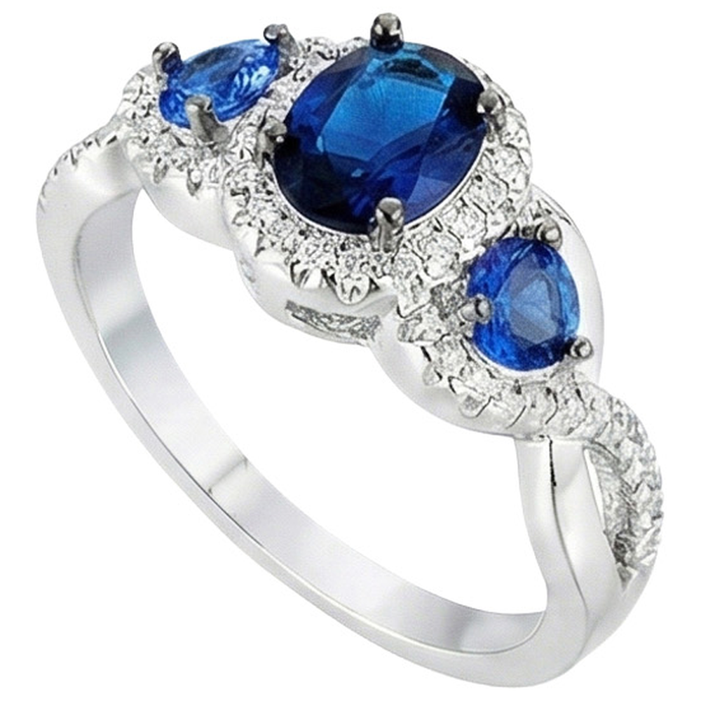 Anello di fidanzamento Halo con oro zaffiri blu 5 carati e gioielli con diamanti