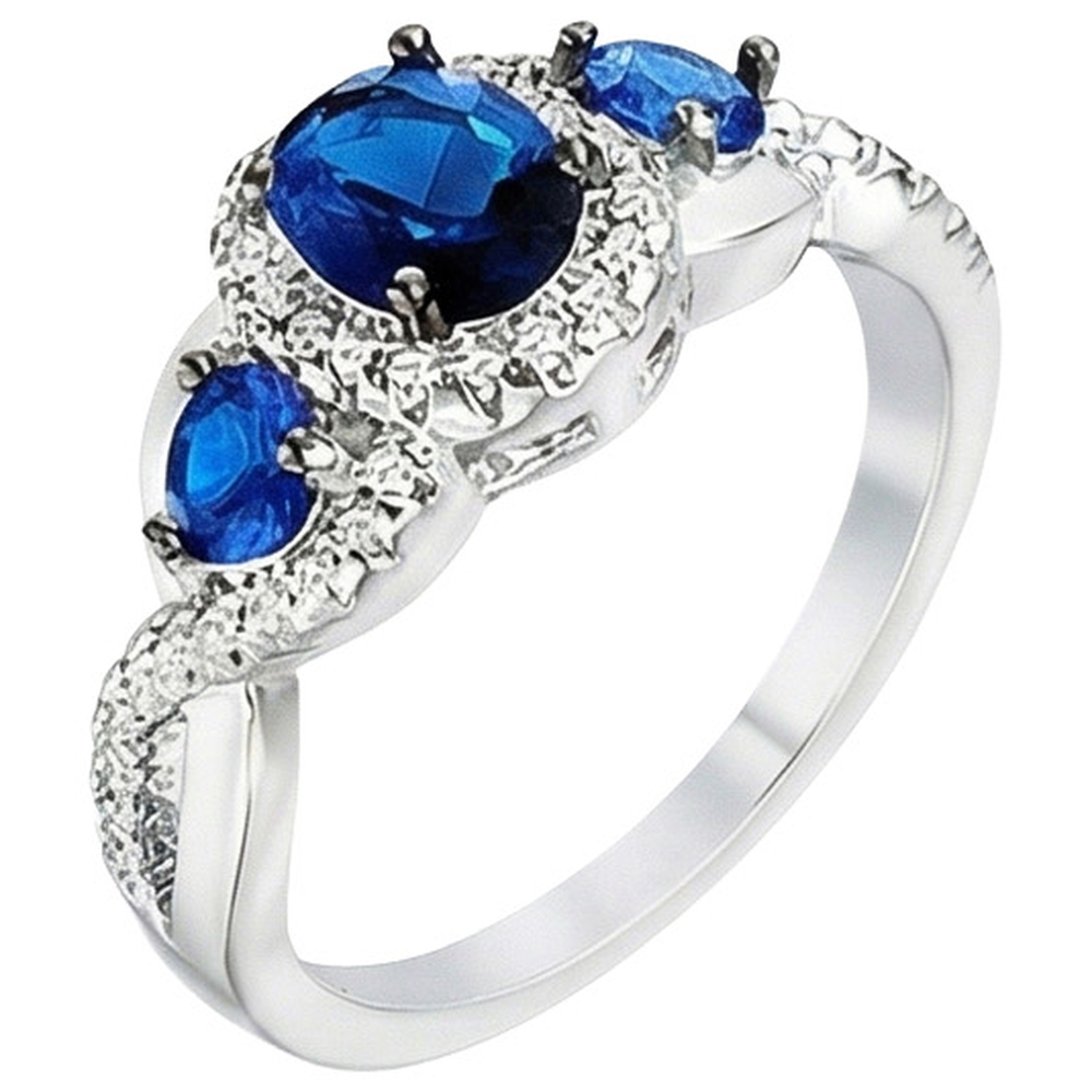 Anello di fidanzamento Halo con oro zaffiri blu 5 carati e gioielli con diamanti