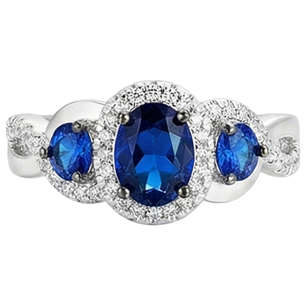Anello di fidanzamento Halo con oro zaffiri blu 5 carati e gioielli con diamanti