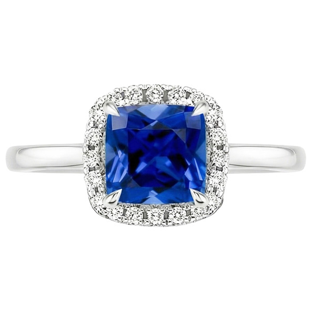 Anello di fidanzamento Halo con zaffiro blu da 2,75 carati e diamante incastonato in oro