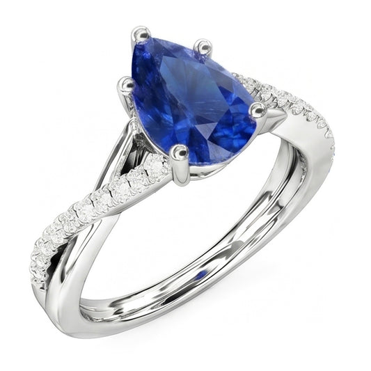 Anello di fidanzamento Twist Style con diamante blu zaffiro da 2,50 carati in oro bianco 14K