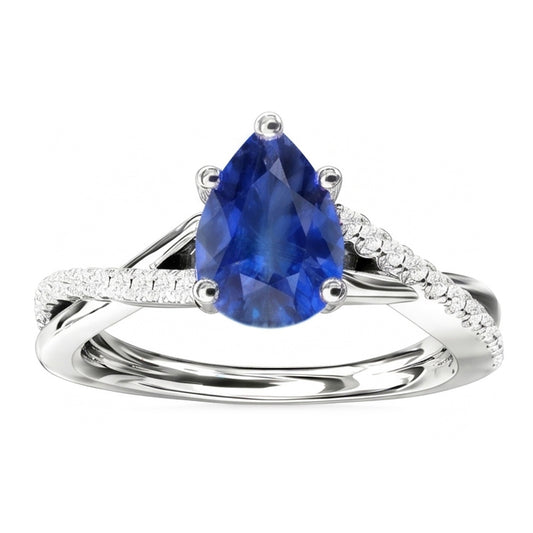 Anello di fidanzamento Twist Style con diamante blu zaffiro da 2,50 carati in oro bianco 14K