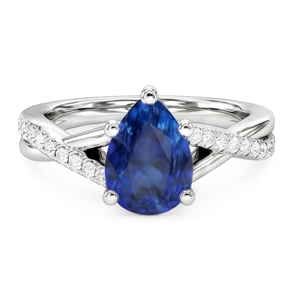 Anello di fidanzamento Twist Style con diamante blu zaffiro da 2,50 carati in oro bianco 14K