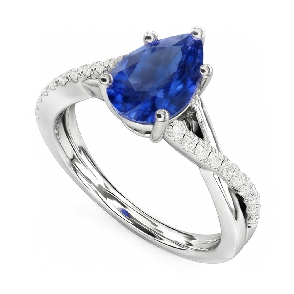 Anello di fidanzamento Twist Style con diamante blu zaffiro da 2,50 carati in oro bianco 14K