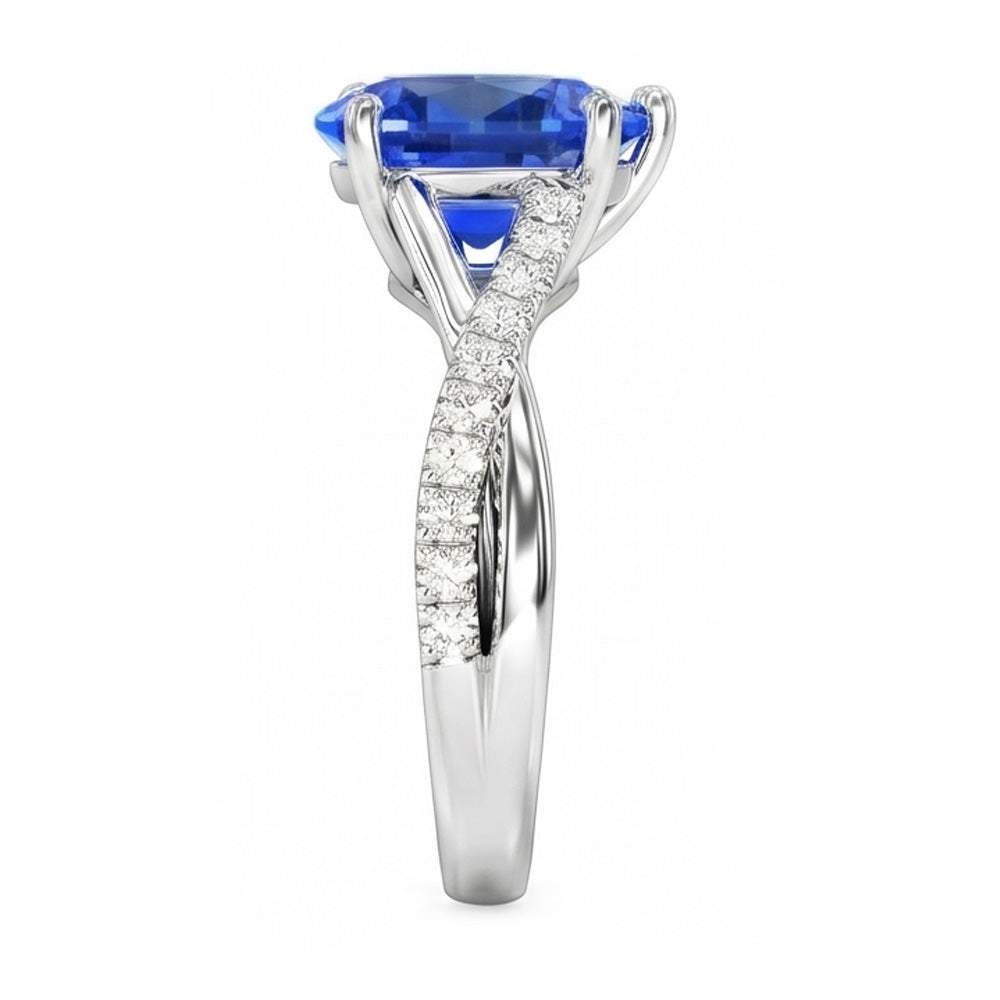 Anello di fidanzamento Twist Style con diamante blu zaffiro da 2,50 carati in oro bianco 14K