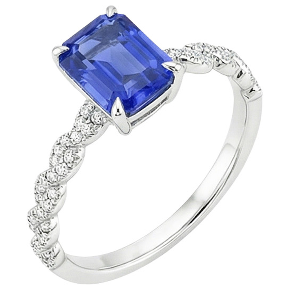 Anello di fidanzamento Twist Style con zaffiro blu da 4,50 carati e diamante