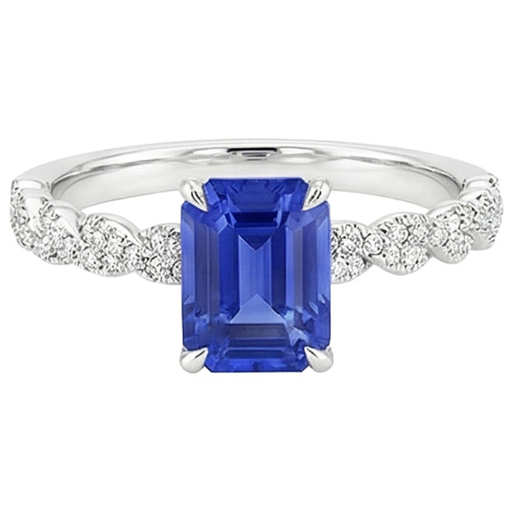 Anello di fidanzamento Twist Style con zaffiro blu da 4,50 carati e diamante